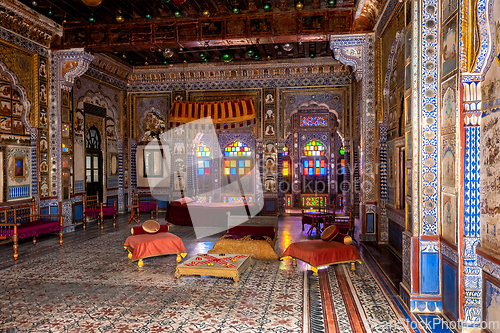 Image of Takhat Vilas Maharaja Takhat Singh's Chamber room in Mehrangarh fort. Jodhpur, Rajasthan, India