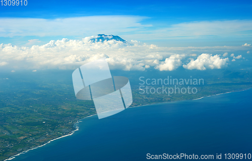 Image of Bali seashore Agung volcano aerial