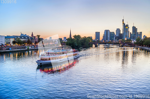 Image of Frankfurt skyline and touristic boat