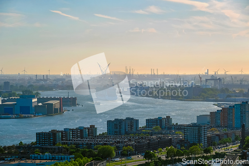 Image of View of Rotterdam city and Nieuwe Maas river