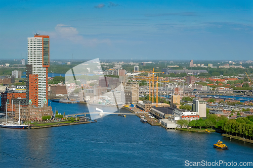 Image of View of Rotterdam city and Nieuwe Maas river