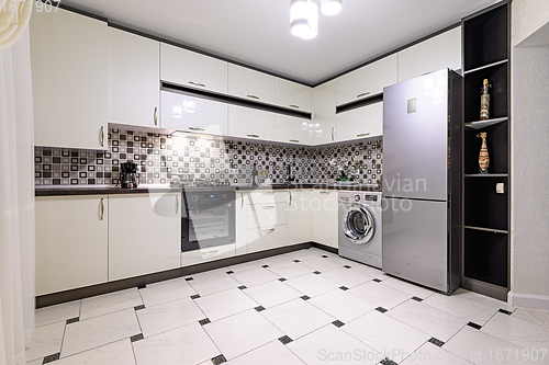 Image of Black and white modern kitchen interior