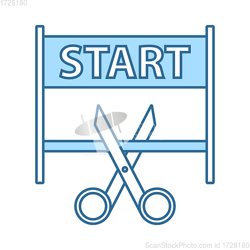 Image of Scissors Cutting Tape Between Start Gate Icon