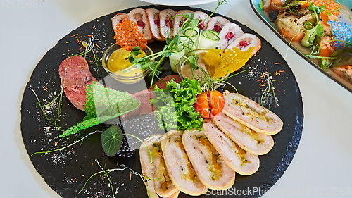 Image of Assortment of cold meats, variety of processed cold meat products