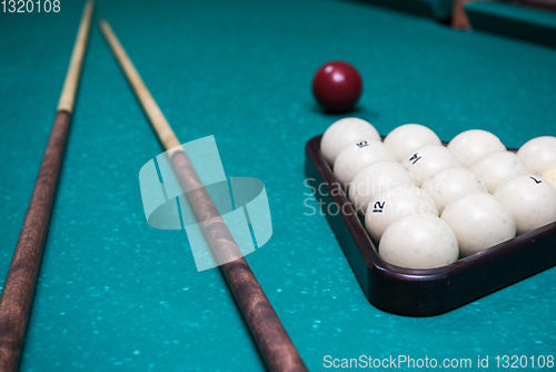 Image of Russian billiard table with balls