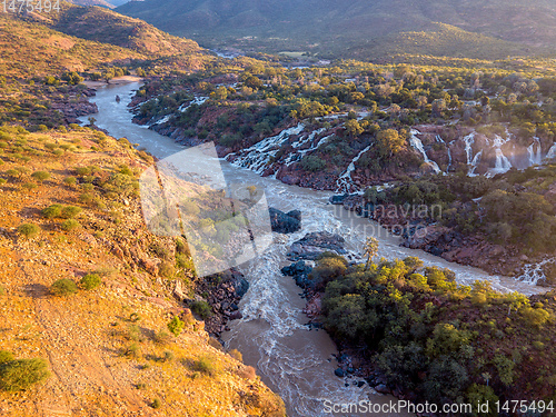 Image of aerial Epupa Falls on the Kunene River in Namibia