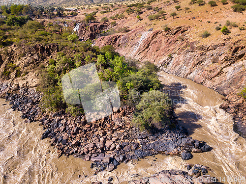 Image of aerial Epupa Falls on the Kunene River in Namibia