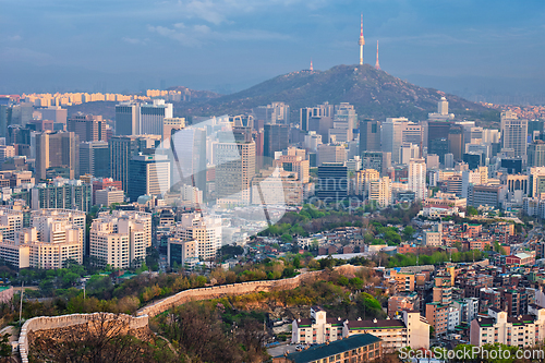 Image of Seoul skyline on sunset, South Korea.