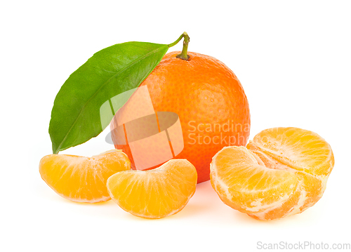 Image of Orange tangerine with leaf isolated