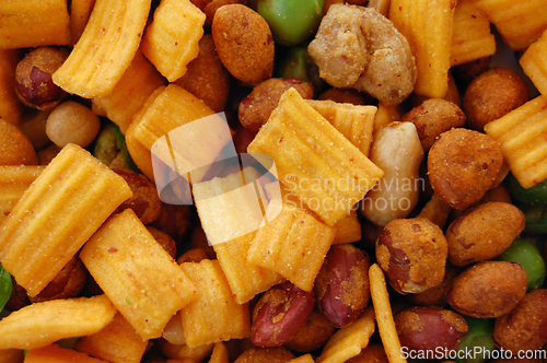 Image of spicy dried nuts salty snacks mix