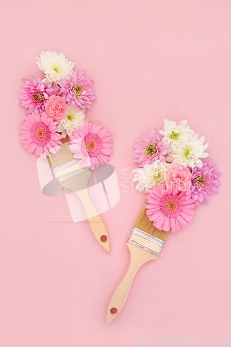 Image of Surreal Paintbrush Composition with Summer Flowers 