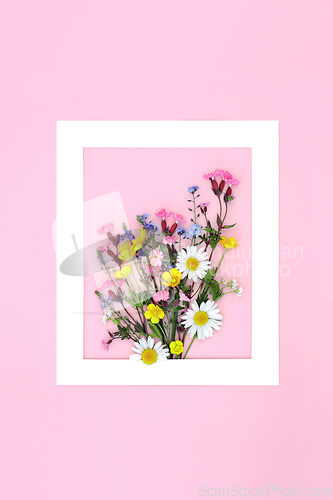 Image of English Wildflower Spring Bouquet Background Border 