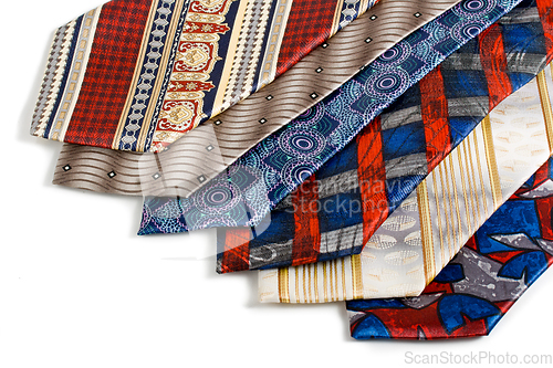 Image of Selection of multicolored ties close up