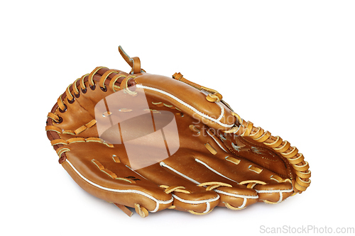 Image of Empty baseball catcher mitt isolated on white background