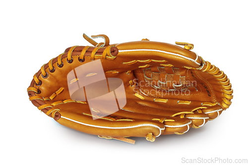 Image of Empty baseball catcher mitt isolated on white