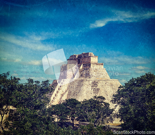 Image of Mayan pyramid (Pyramid of the Magician, Adivino) in Uxmal, Mexic