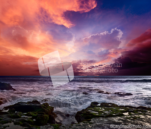 Image of Rocky coast. Sunset