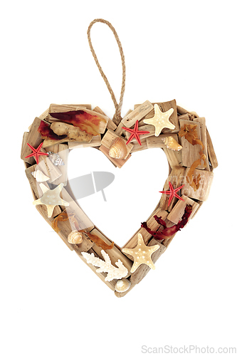 Image of Heart Shape Rustic Driftwood Wreath with Seashells