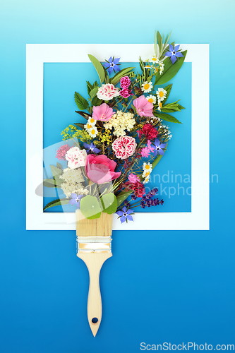 Image of Painting with Paintbrush Summer Flowers Surreal Concept