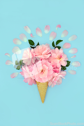 Image of Surreal Summer Pink Rose Flower Ice Cream Cone