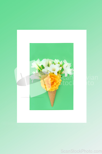 Image of Surreal Summer Flower Ice Cream Cone Bizarre Concept 