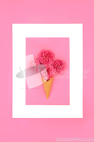 Image of Surreal Ice Cream Cone and Summer Rose Flower Frame
