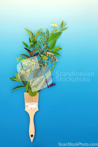 Image of Paintbrush with Herbs Surreal Painting Concept