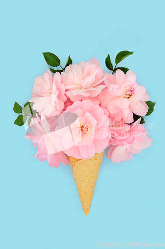 Image of Surreal Pink Rose Flower Ice Cream Cone