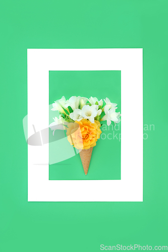 Image of Ice Cream Cone Surreal Summer Flowers Concept