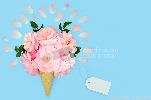 Image of Surreal Pink Rose Flower Ice Cream Cone Fantasy Gift 