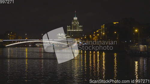 Image of Sunny summer day moscow river bay kremlin night