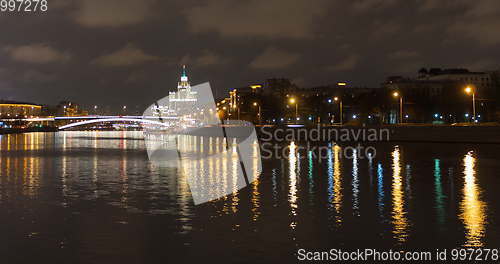 Image of Sunny summer day moscow river bay kremlin night