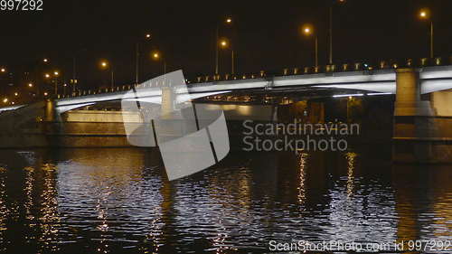 Image of Sunny summer day moscow river bay kremlin night