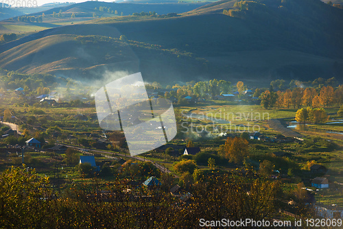 Image of Village landscape panorama in the evening