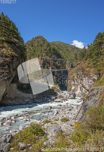 Image of Suspension bridge on the way to Namche Bazar in Himalayas