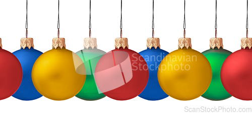 Image of Row pf hanging Christmas baubles isolated (seamless horizontall