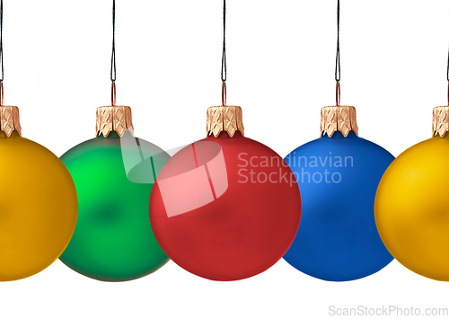 Image of Row pf hanging Christmas baubles isolated (seamless horizontall