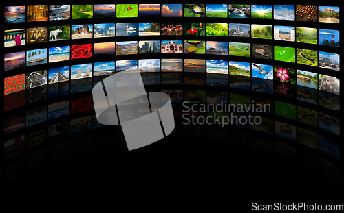 Image of Abstract multimedia background composed of many images with copy