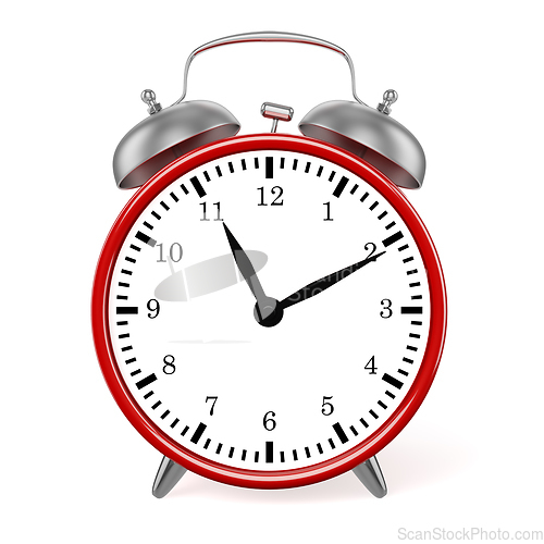 Image of Red retro styled classic alarm clock isolated