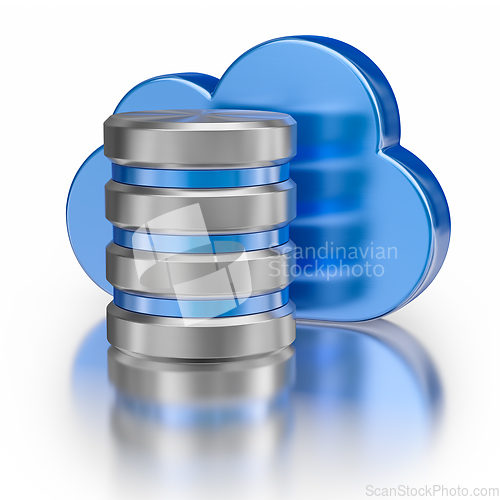 Image of Metal database icon and blue glossy cloud