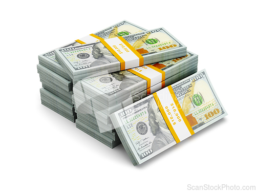 Image of Stack of new 100 US dollars 2013 edition banknotes