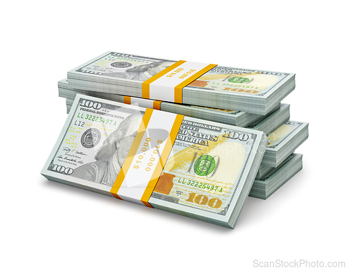 Image of Stack of new 100 US dollars 2013 edition banknotes