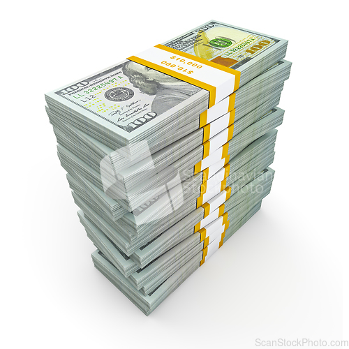 Image of Stack of new 100 US dollars 2013 edition banknotes