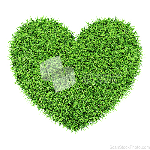 Image of Green heart made of grass isolated on white