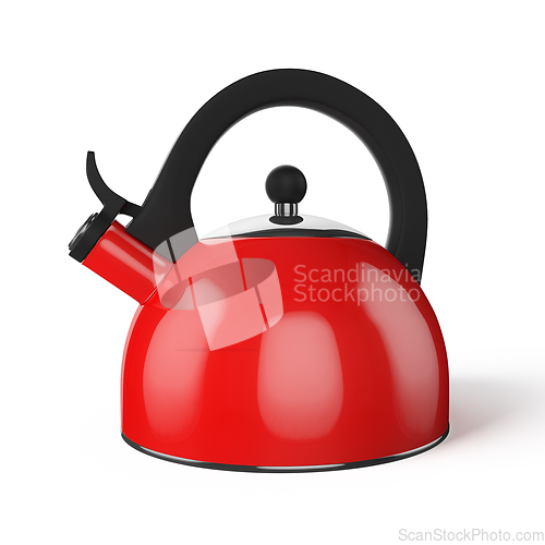 Image of Red whistle kettle isolated on white