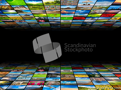 Image of Abstract multimedia background composed of many images with copy