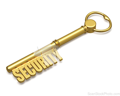 Image of Golden key with security text made of gold isolated