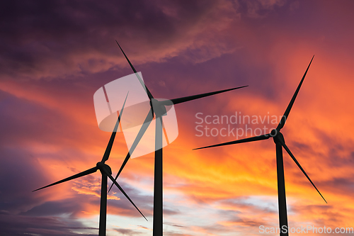 Image of Wind generator turbines in sky