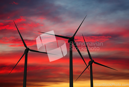 Image of Wind generator turbines in sky