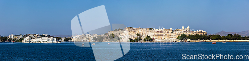 Image of Panorama of Lake Pichola, Lake palace and City Palace. Udaipur,